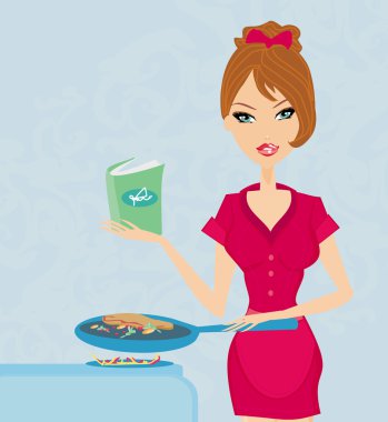 Beautiful lady cooking clipart