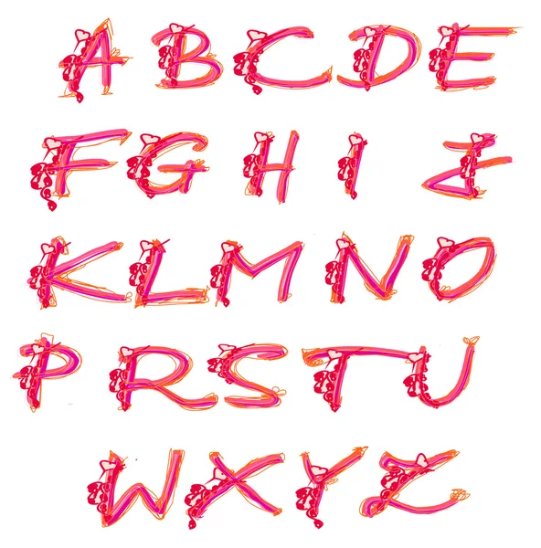 Alphabet gribouillé décoré, lettres dessinées à la main — Photo