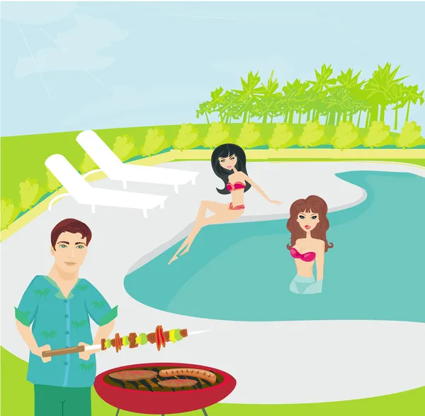 Barbecue Party on the pool — Stock Photo, Image