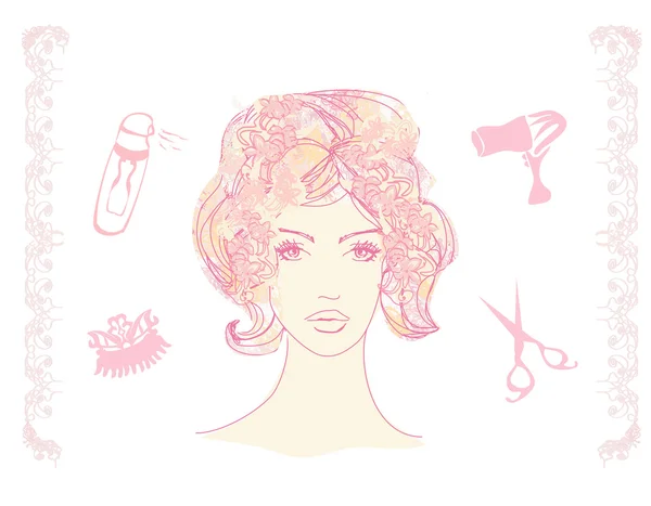 Illustration of a pretty girl in a hairdresser salon — ストック写真