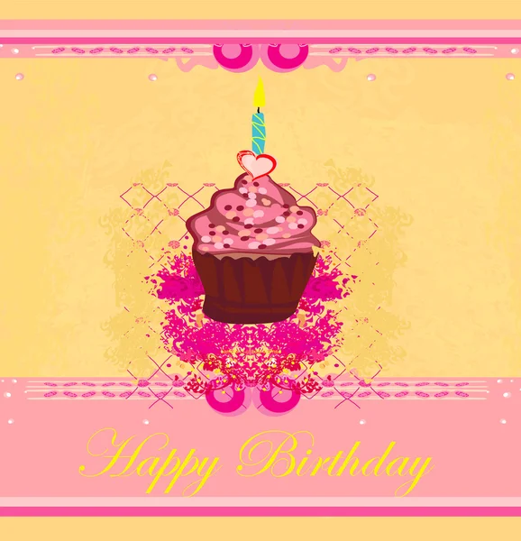Ilustración de la tarjeta de cupcakes retro lindo - Tarjeta de feliz cumpleaños —  Fotos de Stock