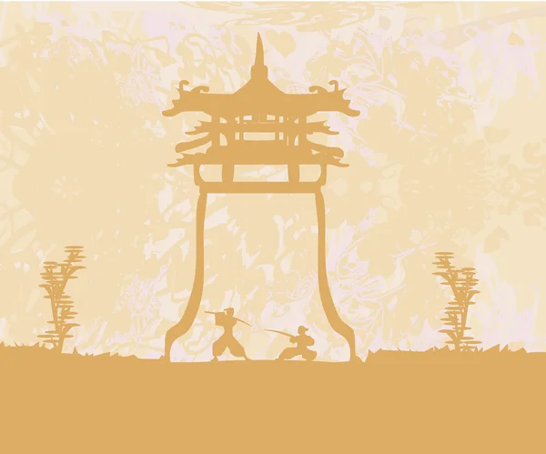 Sylwetka samuraja w krajobrazie azjatyckim — Zdjęcie stockowe