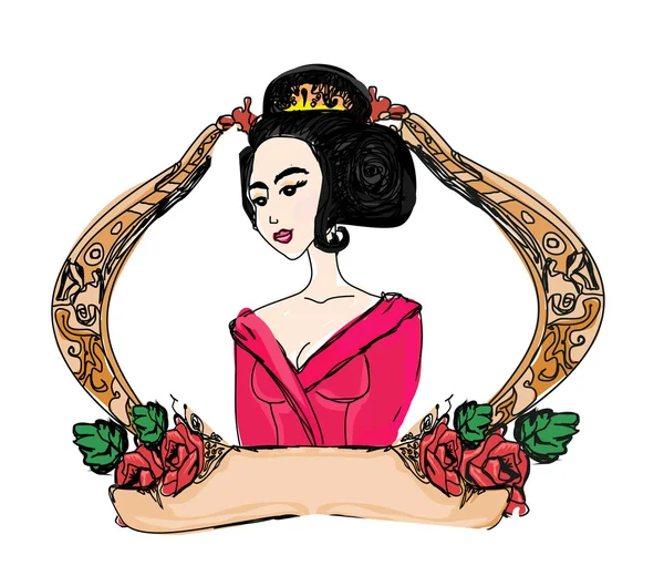 Stylized illustration of a beautiful geisha girl — ストック写真