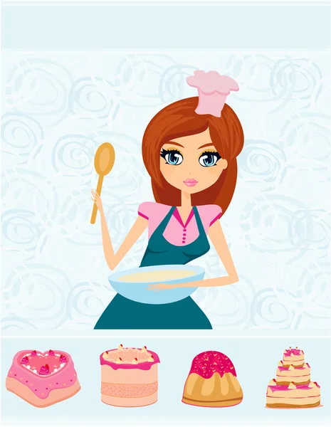 Vacker hemmafru matlagning dessert — Stockfoto