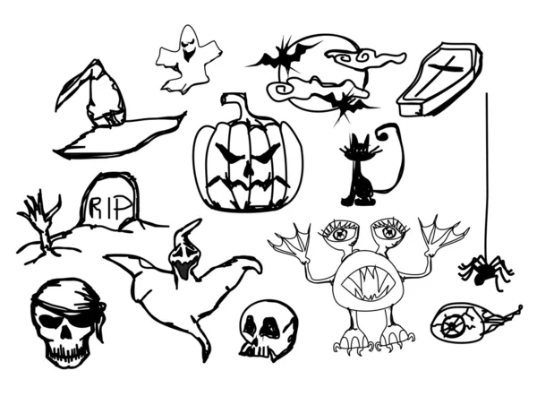 Set with halloween doodles illustration — Stock Photo, Image