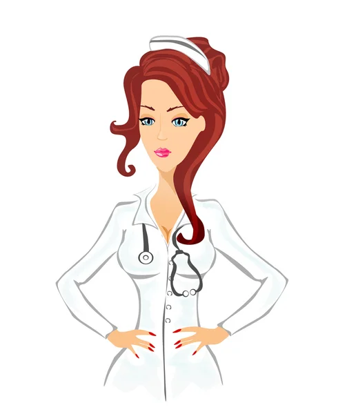 Schöne Cartoon Krankenschwester auf weißem Hintergrund — Stockfoto