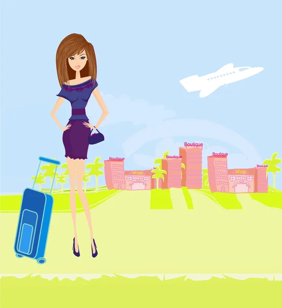 Beauty travel girl with baggage — Stock Photo, Image