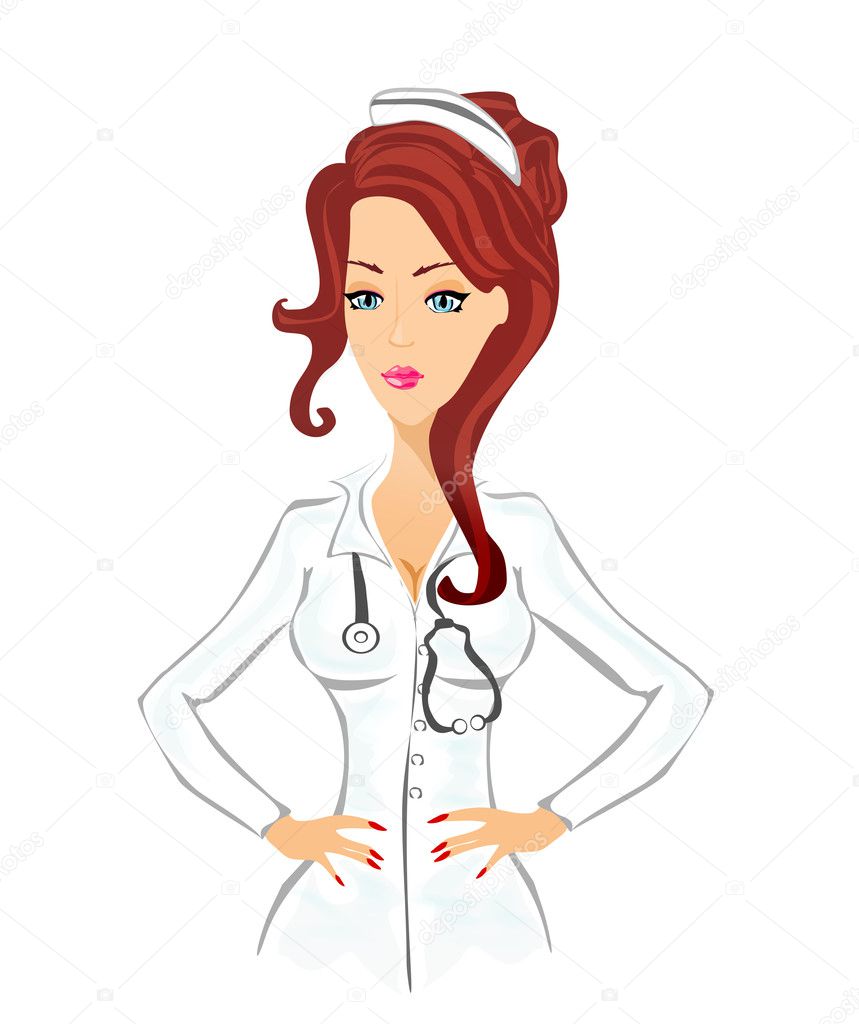 Beautiful cartoon nurse on white background