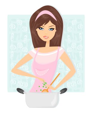 Beautiful lady cooking soup clipart