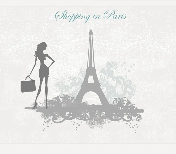 パリのファッションガールショッピング — ストックベクタ