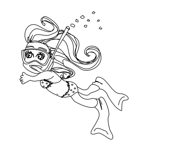 Lány úszás a víz alatt - doodle — Stock Vector