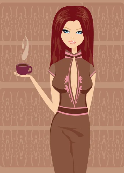 Belle dame buvant du café — Image vectorielle