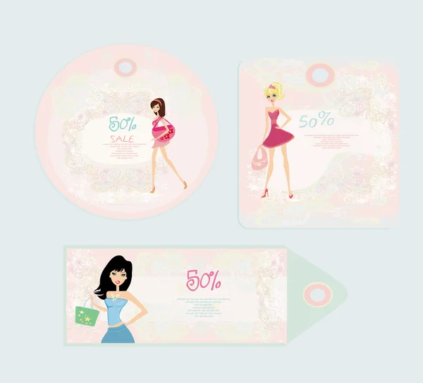Price Tags With Fashion Girls vector set — Stock Vector