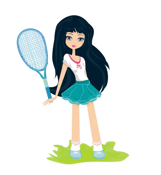 Jeune fille avec une raquette de tennis sur fond blanc — Image vectorielle
