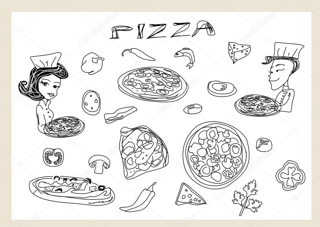 Pizza and vegetables set