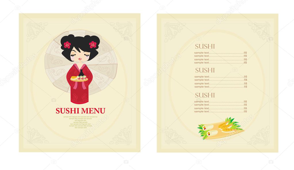 Template of traditional Japanese food menu