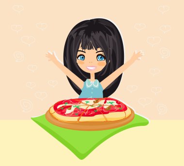 Güzel kız pizza yiyor.