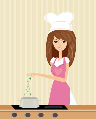 Güzel bayan çorba pişiriyor.
