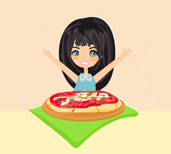 Hermosa chica comiendo pizza — Vector de stock