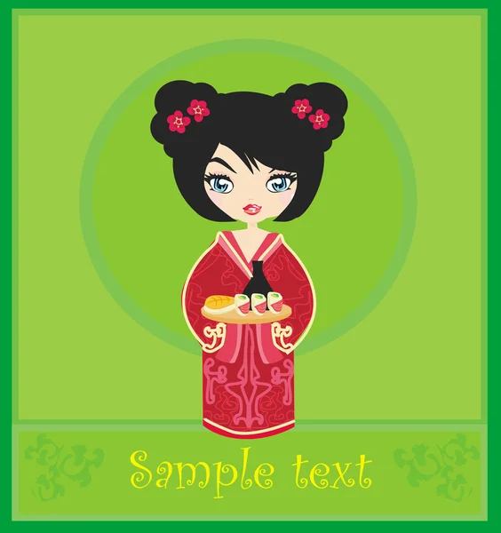 Сладкая азиатская девушка наслаждаться суши — стоковый вектор