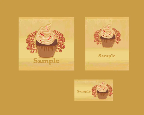 Vintage card with cupcake - vector set — Stock Vector