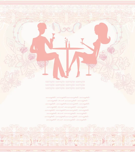 年轻夫妇调情,喝香槟酒-邀请卡 — 图库矢量图片