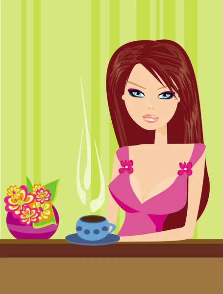 Beautiful lady drinking coffee — Stock Vector