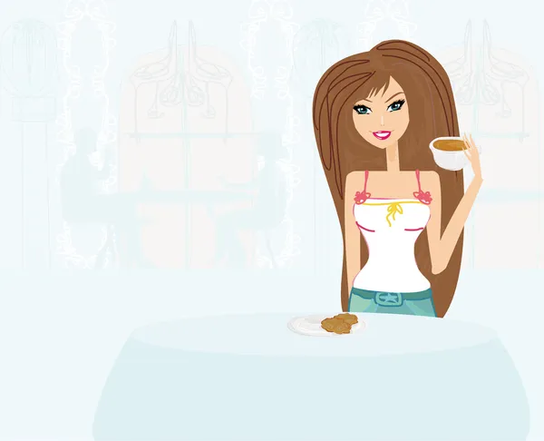 Belle dame buvant du café — Image vectorielle