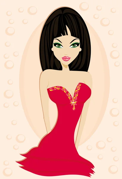 Schöne sexy Frau im roten Kleid — Stockvektor