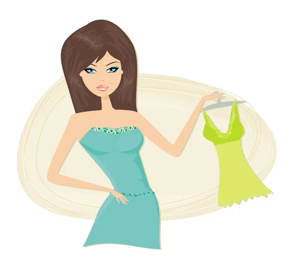 Shopping-Girl mit ihrem Kleid — Stockvektor