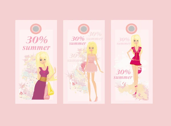 Price Tags With Fashion Girls vector set — Stock Vector