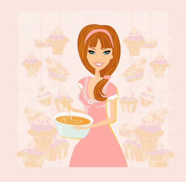 Όμορφη κυρία μαγείρεμα κέικ — Διανυσματικό Αρχείο