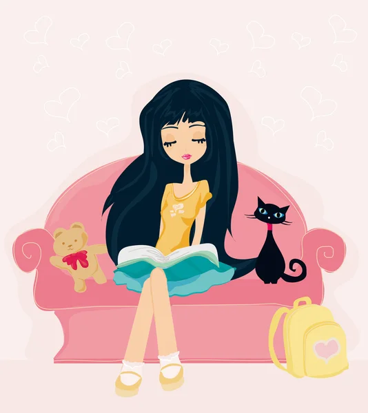 Teen girl reading ein buch — Stockvektor
