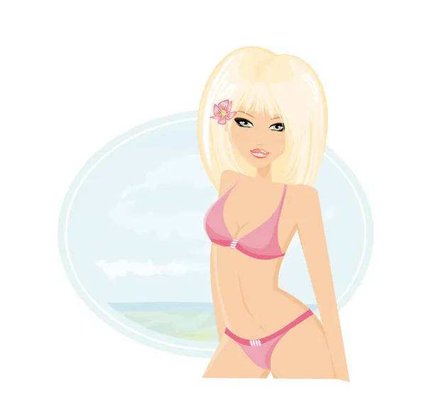 夏季海滩女孩 — 图库矢量图片