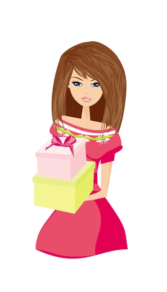Belle fille avec boîte cadeau — Image vectorielle