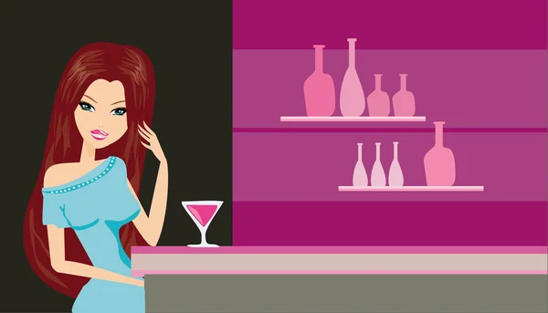 Belle femme sexy avec martini en verre — Image vectorielle