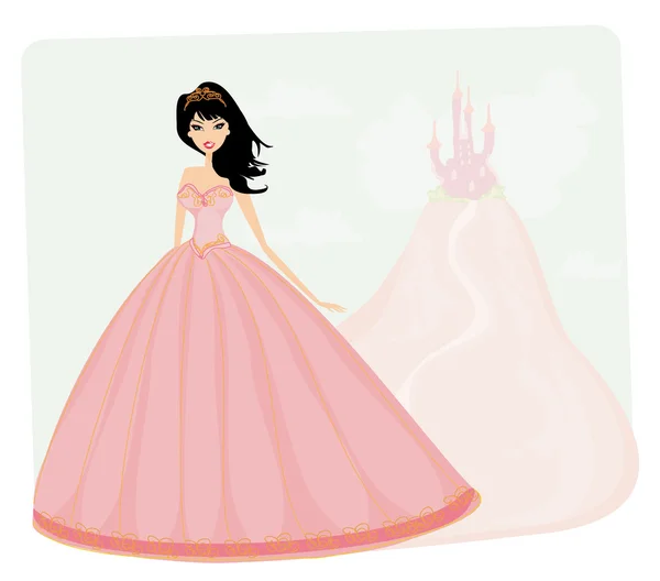 Vacker ung prinsessa framför sitt slott — Stock vektor