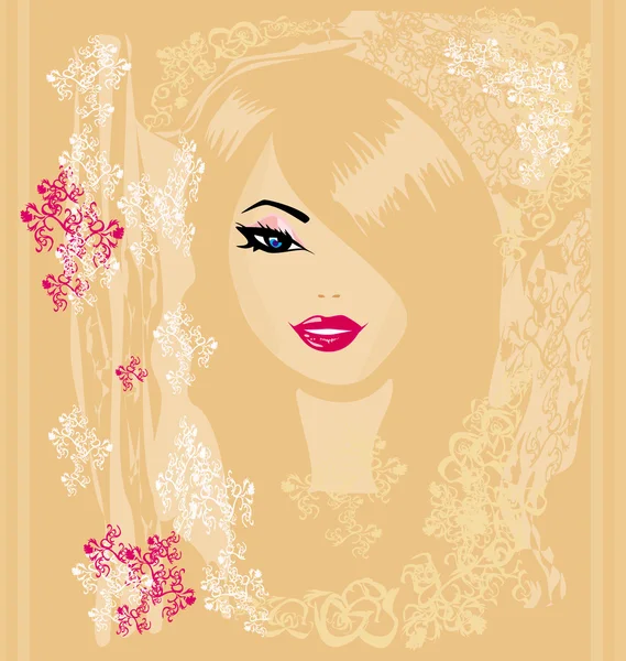 Abstract Beautiful Woman Portrait - retro card — Stock Vector