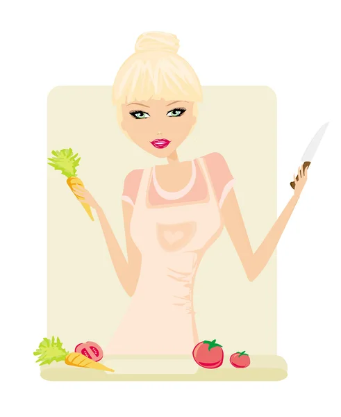 Belle dame cuisine dans la cuisine — Image vectorielle