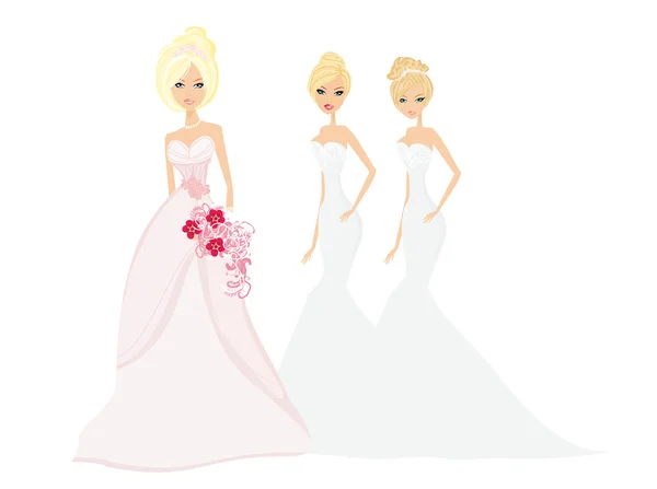 Bruid met de bruidsmeisjes — Stockvector