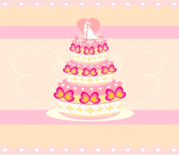 Σχεδιασμός κάρτας γαμήλια τούρτα — Διανυσματικό Αρχείο