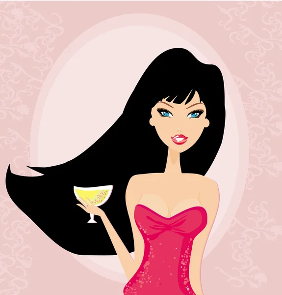Frumoasa femeie sexy cu pahar de martini — Vector de stoc