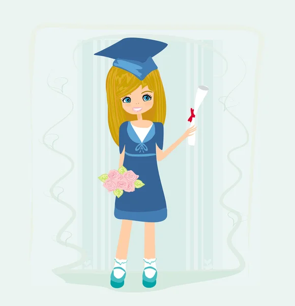 Illustration of a Kid Holding Her Diploma — Stock Vector