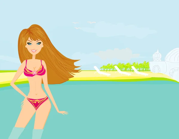 夏セクシービーチ女の子 — ストックベクタ