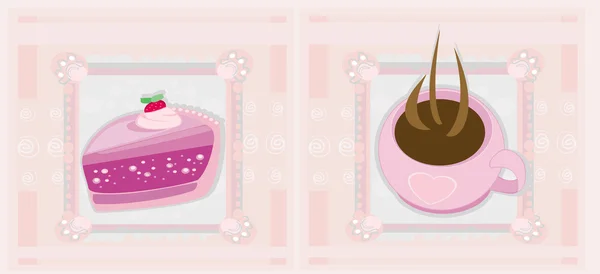 可爱的蛋糕和咖啡图案 — 图库矢量图片