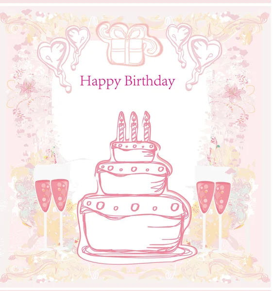 Cartão de aniversário feliz com bolo —  Vetores de Stock