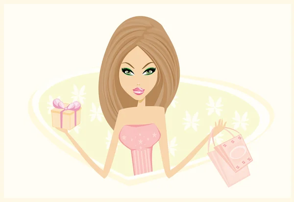 Cute girl with gift box — Stock Vector