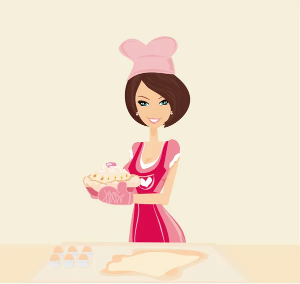 Belle ménagère cuisine gâteaux — Image vectorielle