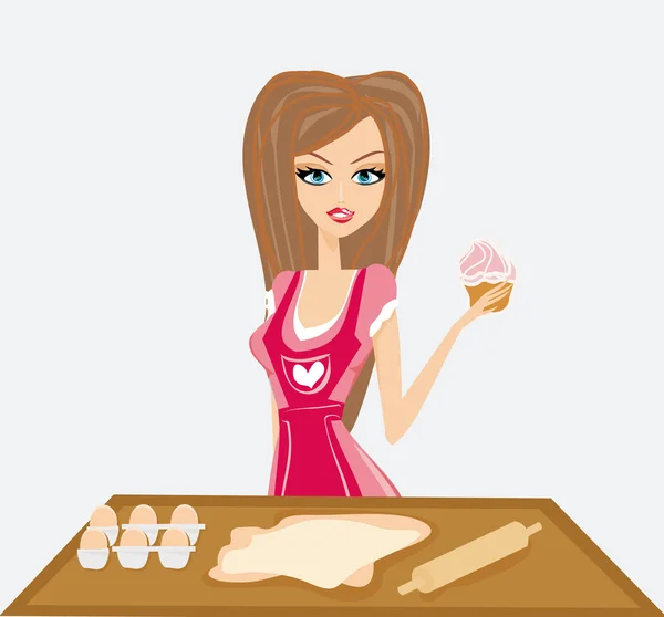 Bela dona de casa cozinhar — Vetor de Stock