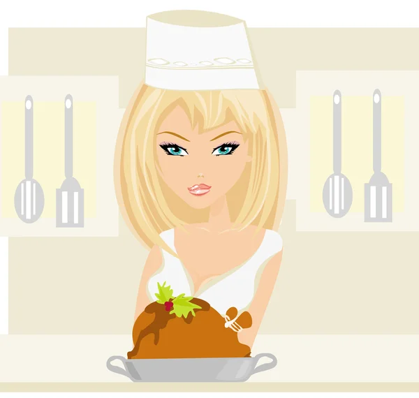 Belle femme cuisinier dans une cuisine — Image vectorielle